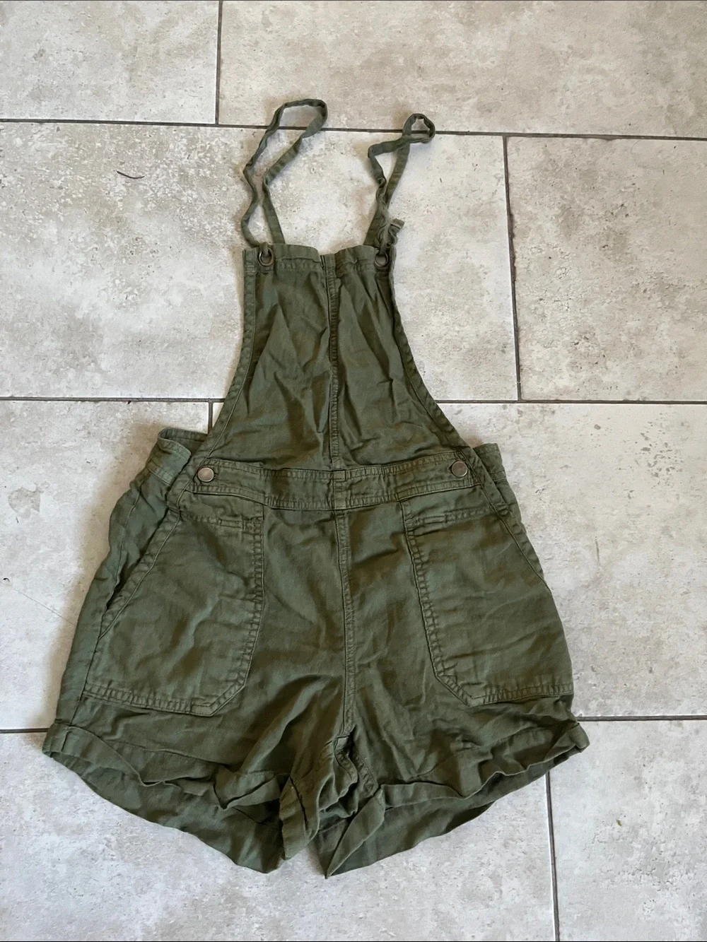 Kids Olive Green Short Overalls Skort - Casual Strappy Utility